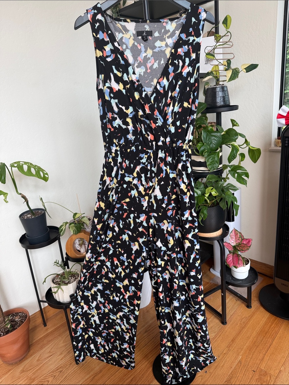 Jason Wu Black Sleeveless Abstract Print Jumpsuit with Multicolor Accents
